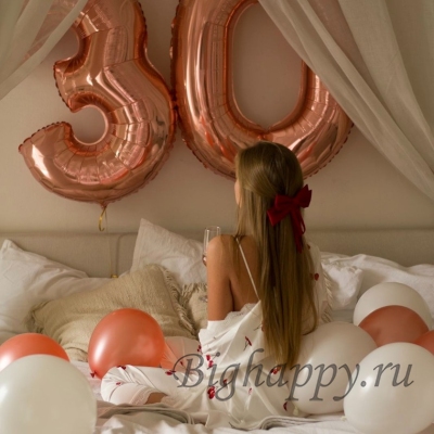 Шары-цифры на 30-летие, 3 шара-сердца и 15 латексных, розовые фото